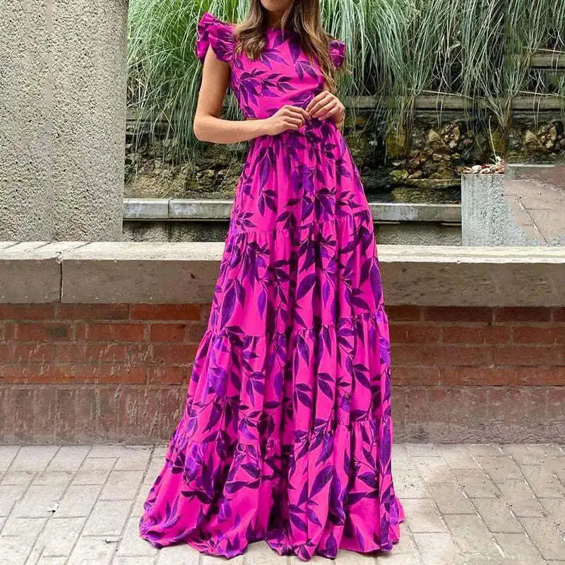 Zolvara | Women's Print Maxi Summer Dress - Red - Image 3