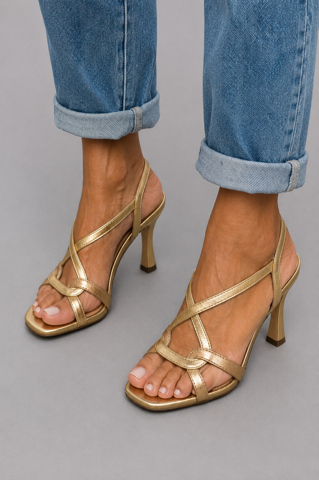 Zolvara | Women's Strappy Heeled Sandals - Gold - Image 1
