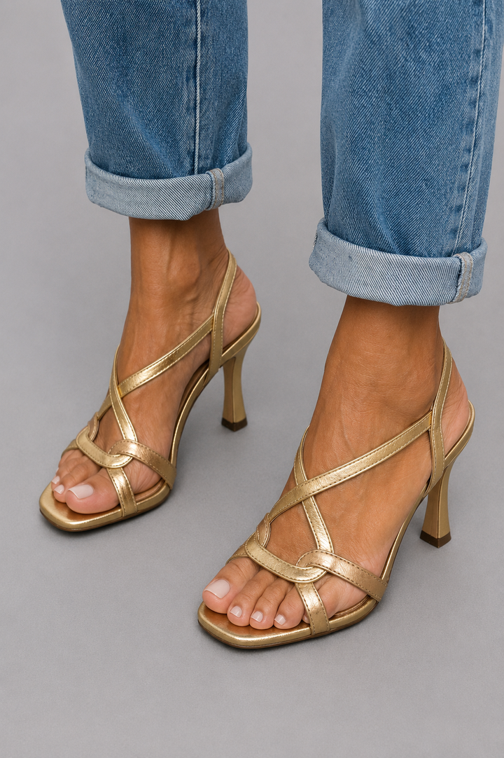 Zolvara | Women's Strappy Heeled Sandals - Gold - Image 1