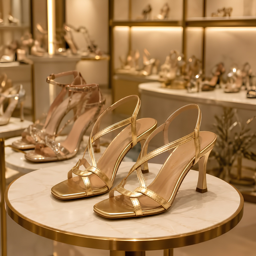 Zolvara | Women's Strappy Heeled Sandals - Gold - Image 4