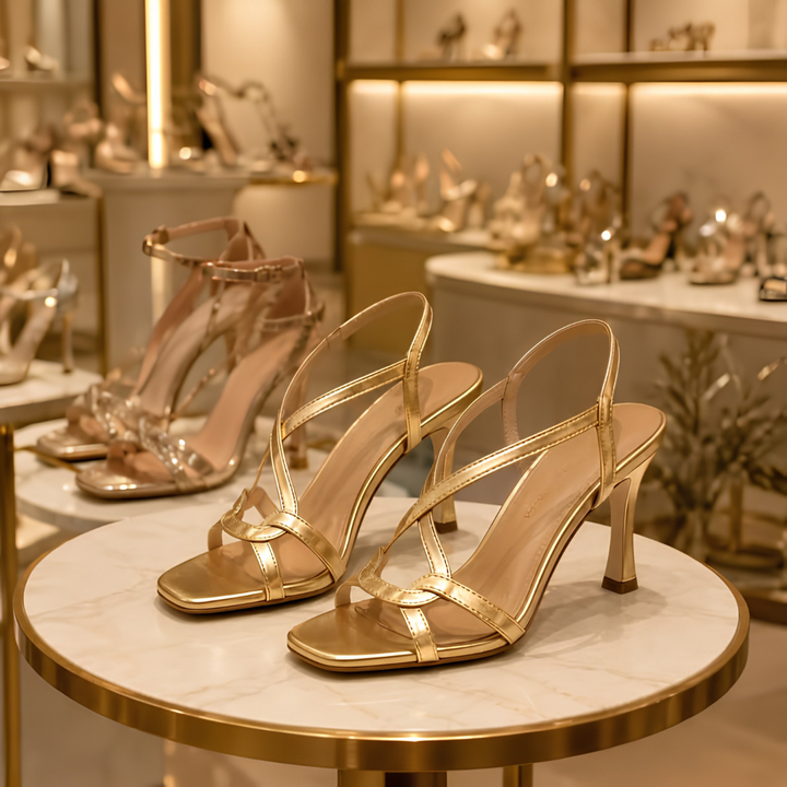Zolvara | Women's Strappy Heeled Sandals - Gold - Image 4
