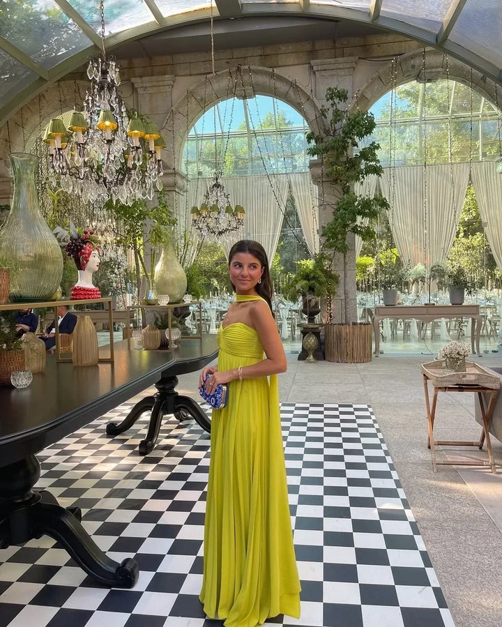 Zolvara | Women's Wedding Guest Maxi Dress Halter Neck - Yellow - Image 2