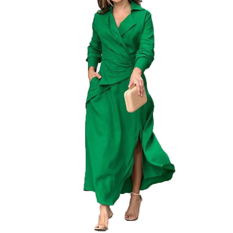Zolvindra | Women's Summer Maxi Dress Long Sleeve Wrap - Yellow - Image 7