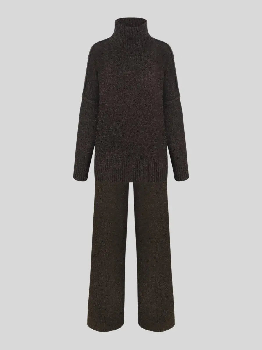 Zora | Women's Turtleneck Loungewear Set with Wide Leg Pants - Beige - Image 10