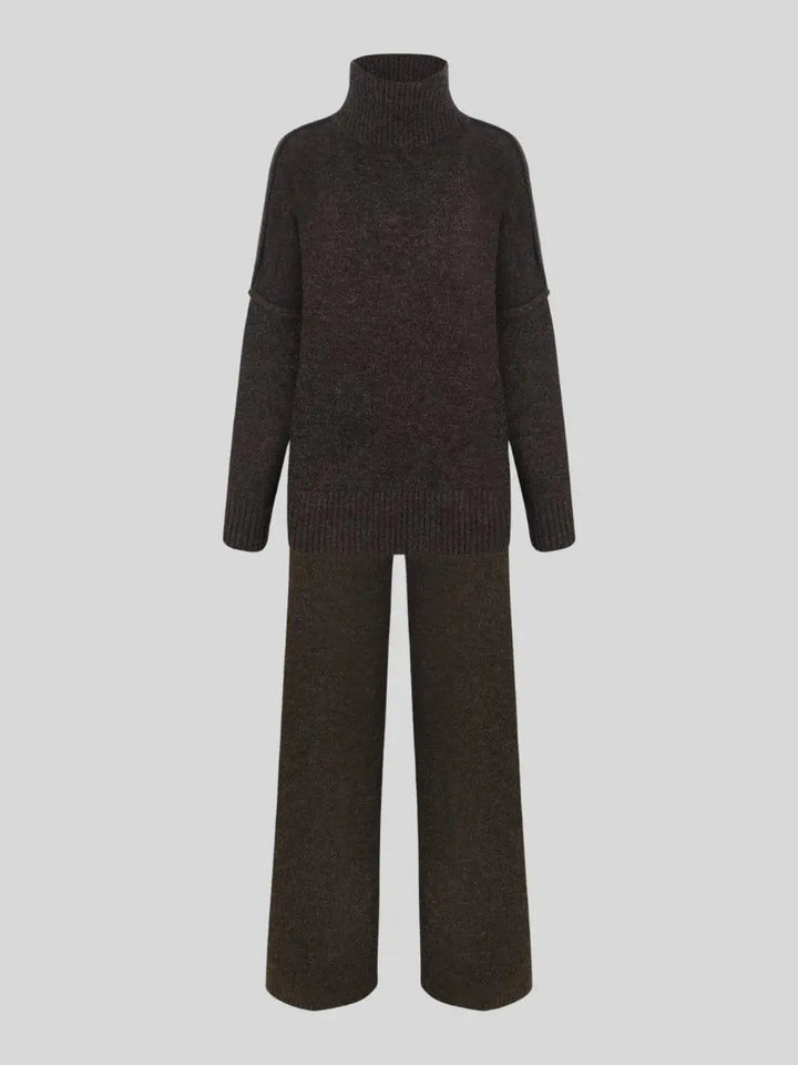 Zora | Women's Turtleneck Loungewear Set with Wide Leg Pants - Beige - Image 10