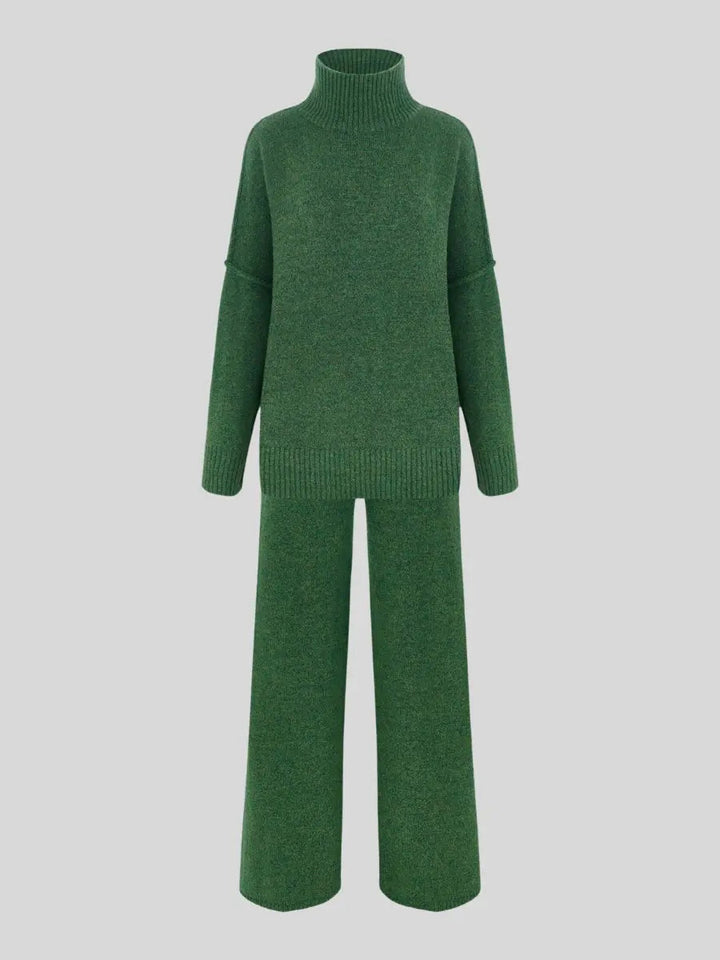 Zora | Women's Turtleneck Loungewear Set with Wide Leg Pants - Beige - Image 13