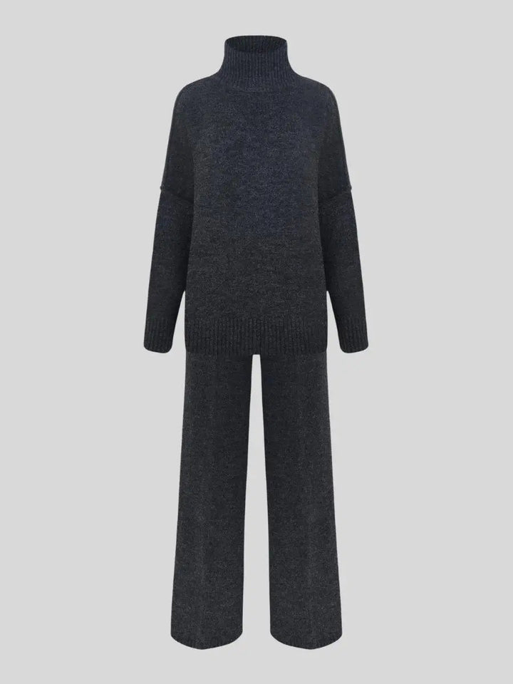 Zora | Women's Turtleneck Loungewear Set with Wide Leg Pants - Beige - Image 7
