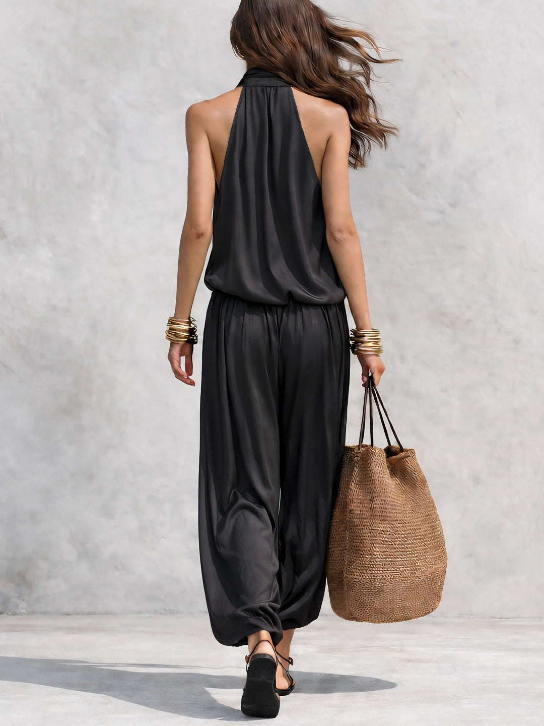 Zovaine | Women's Cowl Neck Halter Two Piece Set - Black - Image 2
