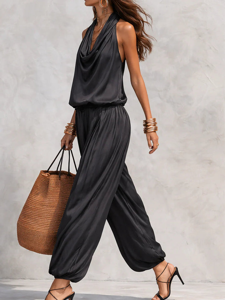 Zovaine | Women's Cowl Neck Halter Two Piece Set - Black - Image 3